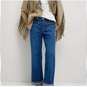 Free People We The Free Palmer Cuffed Jeans Size 30 Boho Chic Retro 70's Utility